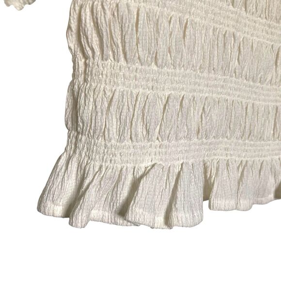 MAEVE Anthropologie Smocked Button Front Top XS Ivory Natural Cottagecore Chic - Picture 12 of 16